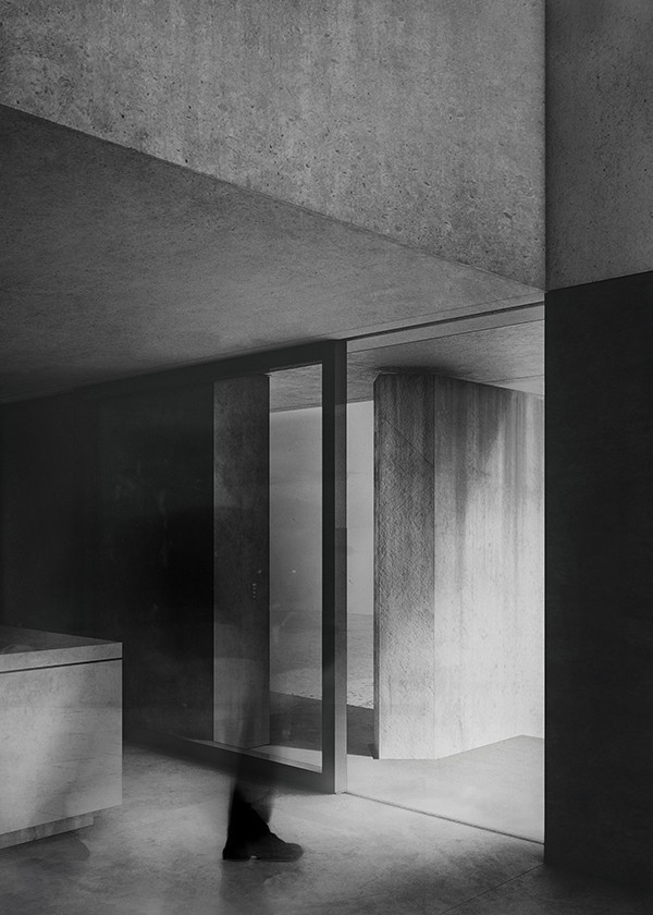 Interior view towards the exterior water element, studio substrata, Reinis Salins, Igors Malovickis