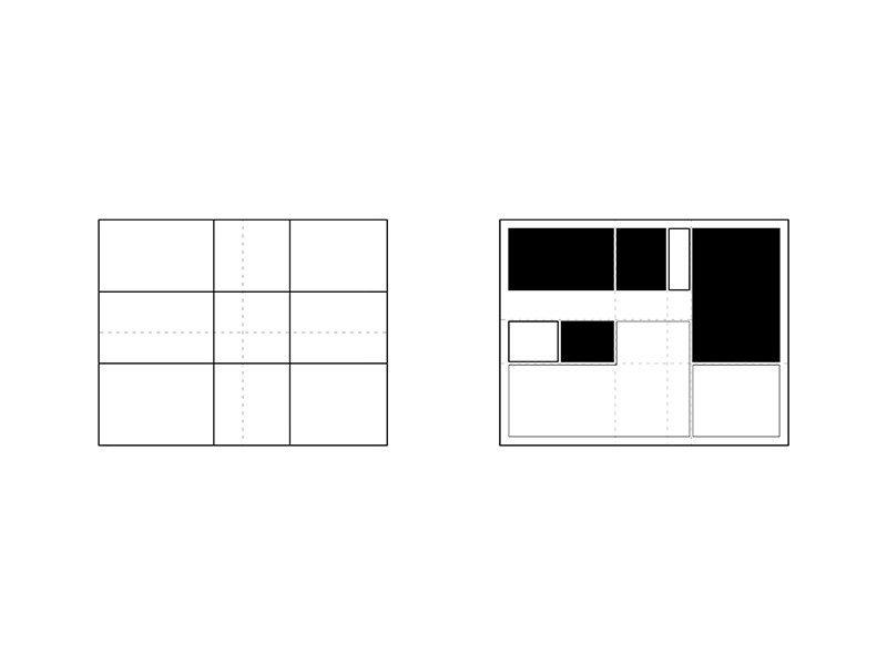 Diagram of compositional and programmatic organization of the house for a Builder I, studio substrata, Reinis Salins, Igors Malovickis