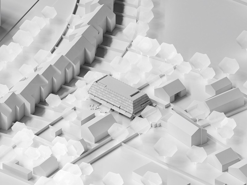 Axonometric view of the urban condition with the house of Courage, studio substrata, Reinis Salins, Igors Malovickis