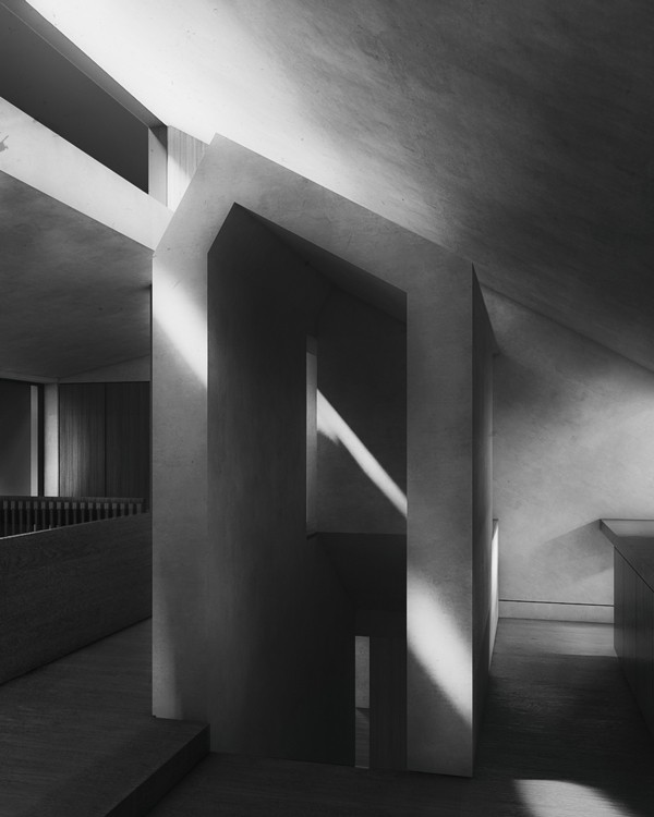 Interior view of the structure enveloping the staircase on the second level, studio substrata, Reinis Salins, Igors Malovickis