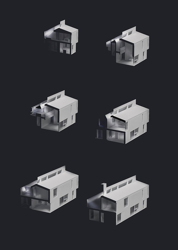 A series of sections of the U+25E8 residence, studio substrata, Reinis Salins, Igors Malovickis