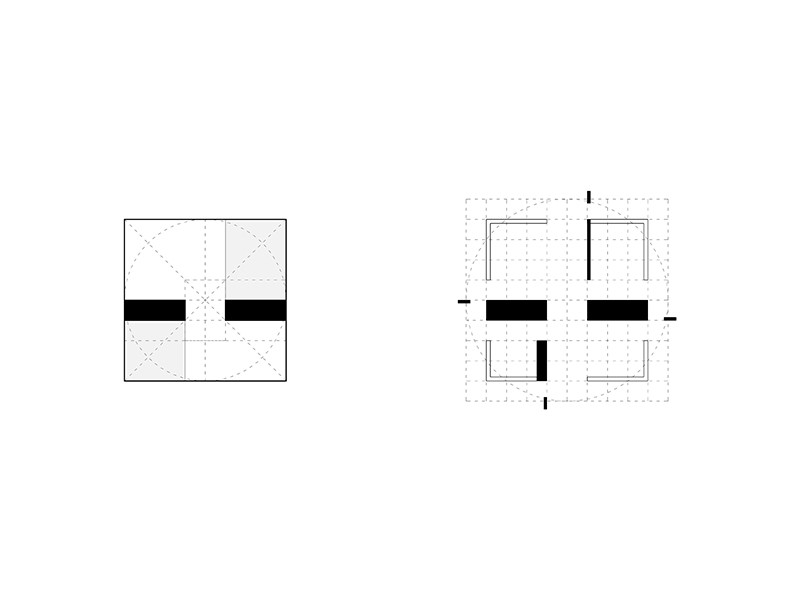 Diagram of compositional and programmatic organization of the guest hut, studio substrata, Reinis Salins, Igors Malovickis