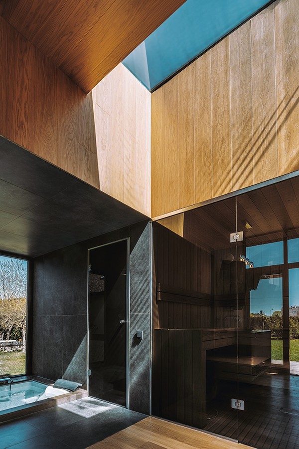 Interior view towards the central sauna and bathing space and the upper aperture, studio substrata, Reinis Salins, Igors Malovickis
