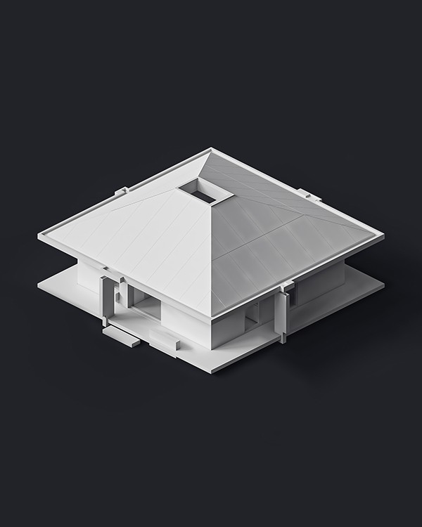Axonometric view of the guest hut, studio substrata, Reinis Salins, Igors Malovickis