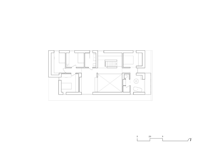 Second floor plan of the U+25E8 residence, studio substrata, Reinis Salins, Igors Malovickis